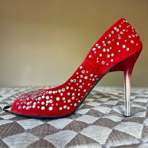 Roberto Botticelli Red Velvet & Rhinestone Heels Zebra Print EU 38 US 7.5 - 8 - Picture 3 of 15